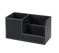 MengH-SHOP Organizador de Escritorio Multifuncional Portalápices de Piel de Oficina con 3 Compartimentos para Tarjetas de Visita BolíGrafos TeléFonos Celulares Negro