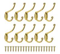 MengH-SHOP Ganchos Percheros de Pared Gancho Perchas Vintage Solo Colgadores con Tornillo para Dormitorios Baños Armarios Gabinete Cocina 10 Piezas Oro