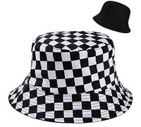 MengH-SHOP Sombrero de Pescador Algodón a Cuadros en Blanco y Negro Plegable Reversible Gorros de Pescador Aire Libre Unisex Sombrero Bucket Hat para Excursionismo Cámping de Viaje Pescar (56-58cm)