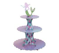 MengH-SHOP Soporte para Cupcakes 3-Tier Cartón Cupcake Stand Sirena Redondo Soporte Postre para Bebé Shower Niños Fiesta Cumpleaños Party Temático