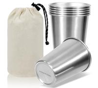 MengH-SHOP Vasos de Acero Inoxidable 350ml Camping Vasos de Cerveza con Bolsa de Nylon Tazas de Metal Reutilizables para Barbacoa Hogar 6 Piezas