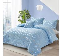 Menghomeus Juego de edredón Azul y Plateado, tamaño Queen/Matrimonial, Estampado metálico con Purpurina, Lindo Juego de Ropa de Cama de Navidad Brillante para Adolescentes, niñas, niños y Mujeres, 4