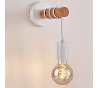 Mengjay Aplique de madera vintage, lámpara de pared industrial retro con base de metal redonda, lámpara de pared colgante negra para interior E27 para dormitorio, sala de estar (Blanco)