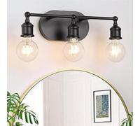 Mengjay Aplique Espejo Baño Vintage con 3 Luces,Lámpara de Pared Industria Vintage,E27 Aplique de Pared Interior Metal,Luz de Pared para Dormitorio Salon Pasillo Baño (Negro)