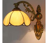 Mengjay E27 Aplique Pared Interior Vintage, Lámpara de pared Retro,Pantalla de vidriera para Dormitorio, Salón, Pasillo, Iluminacion Escalera,casquillo E27 (A)