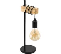 Mengjay Lámpara de mesa Diseño industrial, Lámpara de Escritorio de madera Retro, Lámpara de Noche Metal Vintage, E27 Lámpara de Lectura, Sin bombilla, Cable con interruptor