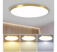 Mengjay Plafon LED Techo Cocina,Ultra Delgado Downlight LED Techo,3000k-6500k Moderno Plafón Plano Redondo para Dormitorio Cocina Salon Baño Comedor Pasillo (56W, Dorado)