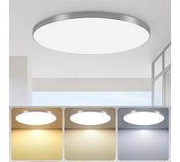 Mengjay Plafon LED Techo Cocina,Ultra Delgado Downlight LED Techo,3000k-6500k Moderno Plafón Plano Redondo para Dormitorio Cocina Salon Baño Comedor Pasillo (56W, Plata)