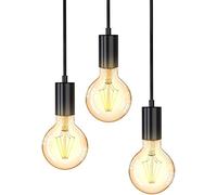 Mengjay Trade Lámpara colgante vintage triple con casquillo E27, Industrial Lámpara Araña del Techo, ajustable, sin fuente de luz, Negro, para Dormitorio sala comedor cafetería comedor (B)