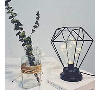 Mengjay Trade Lámpara de mesa moderna de metal negro estilo jaula, Lámpara de escritorio de alambre de hierro de estilo nórdico, Luz nocturna con iluminación decorativa para dormitorio (B)