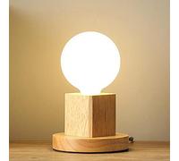 Mengjay Trade Lampara de Mesa Moderna E27 Lampara de Escritorio de Madera Lampara de Noche luminaria de sobremesa con interruptor Para Dormitorio/Sala de Estar Enchufe de La Ue Base de Madera(A)