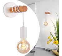Mengjay Trade Lámpara de Pared Retro, Aplique Vintage de Madera E27 Interior, Bañadores Para Sala de Estar, Dormitorio, Decoración Industrial, Blanco