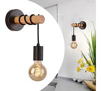 Mengjay Trade Lámpara de Pared Retro, Aplique Vintage de Madera E27 Interior, Bañadores para Sala de Estar, Dormitorio, Decoración Industrial, Negro