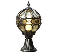 Mengjay Trade Luces de columna al aire libre de estilo europeo Lámpara de base rústica en cristal antiguo IP23 impermeable E27 jardín columna lámpara de aluminio globo paisaje iluminación (Black)
