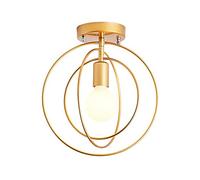 Mengjay Trade Vintage Industrial lámpara de techo, luces de techo Metal Dorado Jaula de Hierro, E27, Moderna LED Pantallas de Iluminación, Colgante de Luz para Dormitorio, Loft, Restaurante (Redondo)