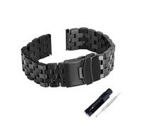 MENGKE 18mm 20mm 22mm 24mm 26mm Interfaz Plana De Acero Inoxidable Sólido Completo De Correa De Reloj Pulsera Con Herramientas(Black-Pins,26mm)