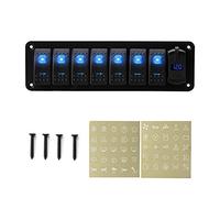 MENGKE 2 3 4 5 6 8 pandillas DIRIGIÓ Panel de interruptores de balancín con voltímetro 4.2A dual USB Cargador rápido de estilo rockero ajuste for el bote marino de coche a prueba de agua(8 Gang Blue)