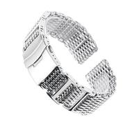 MENGKE 20 22 24mm Malla De Tiburón Plata Correa De Reloj De Acero Inoxidable Pulsera De Repuesto Hombres Cierre Plegable Con Correa De Reloj De Seguridad(22mm)