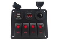 MENGKE 4 panel de interruptores de rockero de pandilla 12-24V con 3.1A dual USB Cargador Voltímetro Digital Ajuste for Coche Marine Boat Yacht