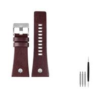 MENGKE Ajuste for Diesel Wheambands Muñeca de hombre Muñeca de tamaño grande Bandas P-Olice 2 6mm 28mm 30mm 32mm Correa de cuero de piel de becerro genuina marrón negro(B dark brown silver,32mm)