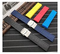 MENGKE Banda de Reloj de Goma de Silicona 22 mm 24 mm Negro Amarillo Rojo Azul Reloj de Reloj Brazalete Apto for Navitimer/Avenger/Breitling Strap Toos(Dark Blue_24mm Silver Buckle)