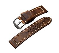 MENGKE Correa de cuero Vintage for hombre, pulsera de reloj de bronce Adaptable de primera capa de piel de vaca aceitosa, 20, 21, 22, 23 y 24MM, gruesa(Silver clasp,23mm)