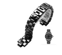 MENGKE Correa De Reloj Convexa, Reloj Blanco Y Negro De Cerámica Compatible Con Pulseras J12, Correa De 16mm Y 19mm, Eslabones Sólidos Especiales, Hebilla Plegable(Black,14mm)