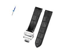 MENGKE Correa De Reloj De Cuero De Adecuada Compatible Con Cartier Santos Correa Santos 100 Correa De Hebilla Plegable For Hombres Y Mujeres 20 Mm 23 Mm(Black Silver Buckle,20mm)