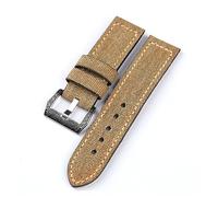 MENGKE Correa De Reloj De Cuero De Lona 20 22 24 26MM Negro Verde Marrón Denim Material Grueso Correa Retro,(Khaki carved buckle,24mm)