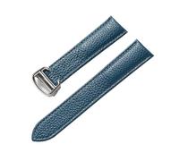 MENGKEG Compatible Con Cartier Tank Litchi Grain Cuero Suave Correa De Cuero Hombres # 39; S Damas Con Hebilla Plegable Accesorios For Relojes(Peacock blue,20mm)