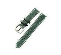 MENGKEG Correa De Reloj De Cuero Genuino De Grano Correas De Reloj De Liberación Rápida 18mm 20mm 22mm Correas De Reloj Vintage De(Green-silver,24mm)