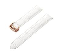 MENGKEG Reemplazo De Piel De Vaca Con Capa De Cabeza De Correa De Cuero Compatible Con Correa De Reloj De Globo Azul Cartier Accesorios De Pulsera For Hombres Y Mujeres(White rose buckle,19mm)