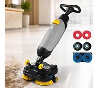 menglanchang Fregadora Compacta Sin Cable, Máquina Fregadora de Suelos Profesional con Doble Cepillo Rotativo y Limpieza Húmeda y Seca para Locales Comerciales Grey