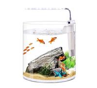 MENGLI-2024 Acuario de Peces Pecera Ecológica Recta Escritorio Pequeño Lindo Vidrio Transparente Redondo Acuario Hogar Sala De Estar Oficina Filtro Luz LED(XS)
