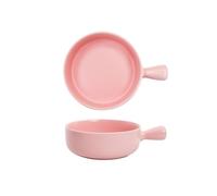 MENGLI-2024 Bandeja para hornear Cuenco de arroz al horno 500ML, cuenco cerámica for ensalada frutas, bandeja for hornear con un solo mango, plato for desayuno for el hogar(Pink)