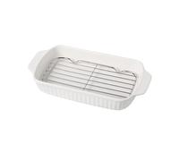 MENGLI-2024 Bandeja para hornear Sartén de cerámica for el hogar con red drenaje aceite for hornear doble oreja, sartén arroz horneada alto valor, puede ser una vapor for horno(Blanco)