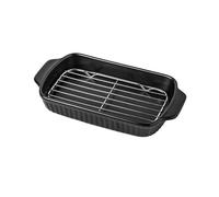 MENGLI-2024 Bandeja para hornear Sartén de cerámica for el hogar con red drenaje aceite for hornear doble oreja, sartén arroz horneada alto valor, puede ser una vapor for horno(Negro)