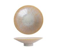 MENGLI-2024 Fruteros Bol de cerámica con Pedestal y diseño Ondulado for Servir Fruta o Aperitivos. Vajilla Decorativa for Cocina Comedor(Yellow)