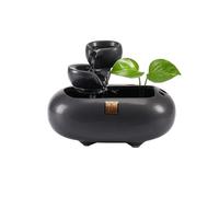 MENGLI-2024 Fuente Interior Fuente de cerámica con Cascada for Interiores, Fuente Agua sobremesa for Oficina y hogar(Negro)