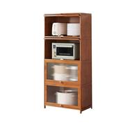 MENGLI-2024 Gabinete Buffet Aparador de Cocina 4 Niveles con Puertas Cristal, Compartimentos for café y té, 140 cm Alto