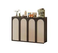 MENGLI-2024 Gabinete Buffet Aparador de Cocina Estilo Retro for salón o Sala Estar. Mueble ratán pie con Cuatro Puertas. Color Blanco/Negro. Medidas: 130 cm(Negro)