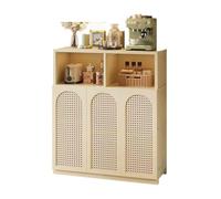 MENGLI-2024 Gabinete Buffet Aparador de Cocina/Sala Estar pie, ratán, con Tres Puertas y Compartimentos Almacenamiento, 98 cm(Blanco)