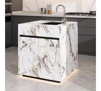 MENGLI-2024 Gabinete Buffet Mostrador De Isla con Fregadero Separado, Cocina Abierta, Mesa Comedor Móvil, Guía, Bar