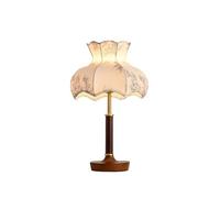 MENGLI-2024 Lámpara de mesita de Noche Wooden Table Lamp Retro Bedroom Bedside Floral Fabric Lampshade Study Decorative