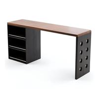 MENGLI-2024 Mesa de Isla Escritorio con Isla de Bar Bicolor Madera Maciza 3 estantes Almacenamiento Panel Lateral Pino