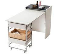 MENGLI-2024 Mesa de Isla Escritorio de Isla Plegable Extensible con cajones Almacenamiento Compacto móvil