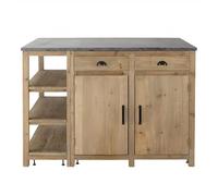 MENGLI-2024 Mesa de Isla Isla de Cocina Madera con cajones Superiores Piedra, gabinetes y estantes Abiertos, Granja rústica