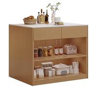 MENGLI-2024 Mesa de Isla Isla de Cocina Madera con estantes Ajustables Tapa Piedra y Almacenamiento manija Oculta(Yellow,Pequeño)