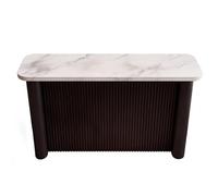 MENGLI-2024 Mesa de Isla Mesa de Bar Isla Cocina Tapa Piedra sinterizada Cuerpo Estriado Estructura Acero(Negro,Medio)