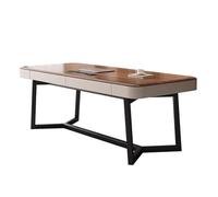 MENGLI-2024 Mesa de PC Escritorio de Oficina en casa con Base Metal Negro, Mesa Trabajo Moderna 2 cajones y estación Carga, Color Nogal(S)